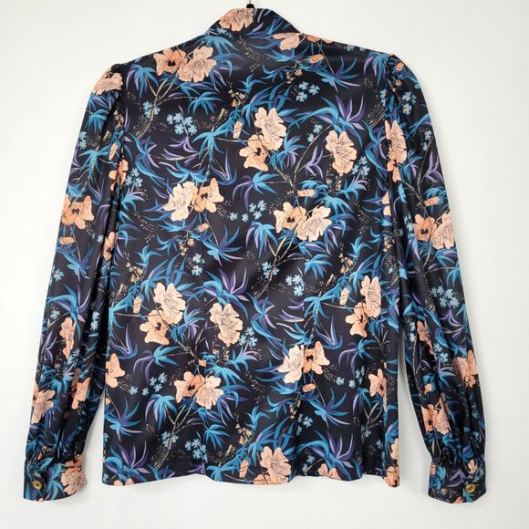 Vintage 70s Botanical Lavallière (Tie-Neck Bow) Blouse Estimated Size Small - Picture 7 of 12